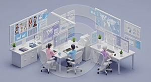 People Working at Desks with Data Visualization Screens