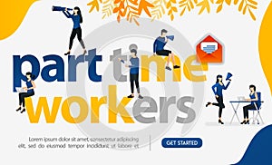 People are working freelance by writing part time workers, concept vector ilustration. can use for landing page, template, ui web,