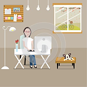 People working at home as a freelancer or remote work.illustration EPS10. photo