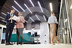 People working at office building