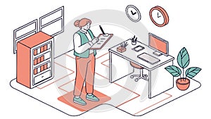 People working in an office, data visualization, team collaboration, vector design Generative AI