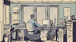 People working in an office in front of a computer screen