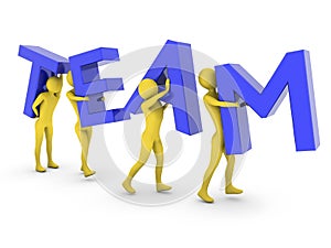 People working together carrying blue Team letters