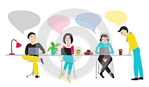 People working together with speech bubbles vector
