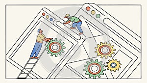 People Working on Web Page Interface, vector design Generative AI