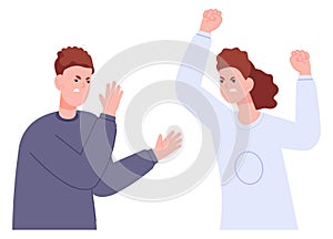 People yelling at quarrel. Fighting angry man and woman