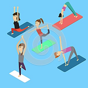 people in the yoga poses Isometric 3D vector. illustration EPS10.