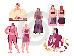 Peopleoverweight, suffering from obesity, problems with overeating