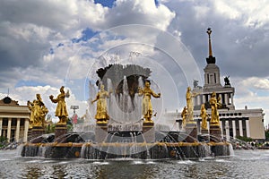 Peoples Friendship Fountain in the VDNKh Park in Moscow