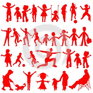 Peoples red silhouettes isolated on white