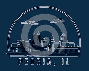 Peoria, Illinois - Cityscape with white abstract line corner curve modern style on dark blue background, building skyline city photo