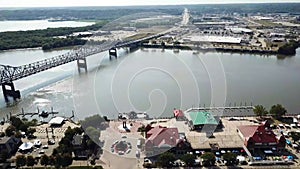 Peoria, Illinois, Downtown, Illinois River Bridge, Aerial Flying