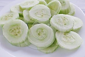 Pepinos, Slices of cucumbers, mexican snack photo