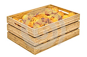 Pepinos in the wooden crate, 3D rendering