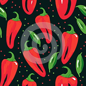 Pepper. Colorful cute screen printing effect. Riso print effect. Seamless pattern