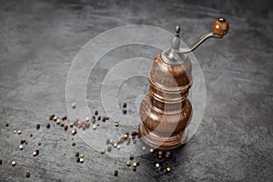 Pepper grinder on dark background