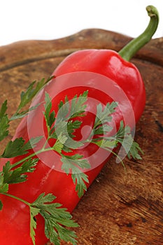 Pepper and parsley on white background