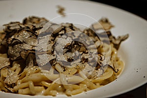 Pepper pasta with truffle shavings