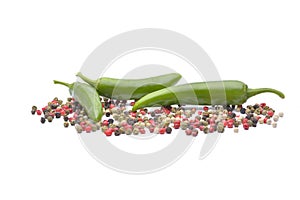 The Pepper and pepper spice on white background