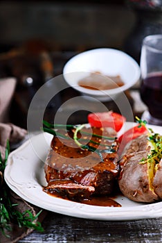 Pepper sauce steak.selective focus