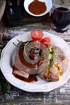 Pepper sauce steak.selective focus
