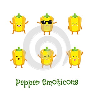 Pepper smiles. Cute cartoon emoticons. Emoji icons