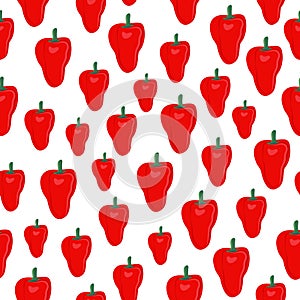 Pepper vegetables seamless pattern on white background, Red sweet peppers ingredients food