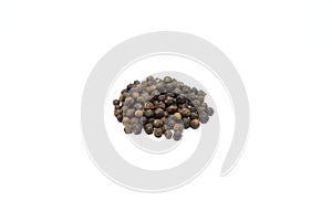 Peppercorn isolated. Peppercorn on white background. Black pepper seeds.