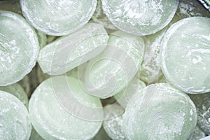 Peppermint candies, round mints closeup