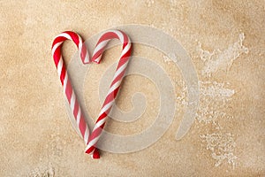 Peppermint Candy Canes in Heart Shapes. Christmas.