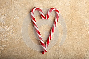 Peppermint Candy Canes in Heart Shapes. Christmas