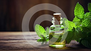 Peppermint essential oil in a bottle. Generative AI,