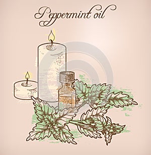 Peppermint essential oil and candles