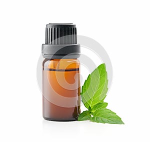 Peppermint essential oil isolated on white background