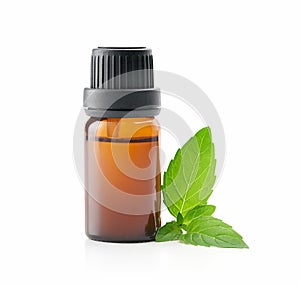 Peppermint essential oil isolated on white background photo