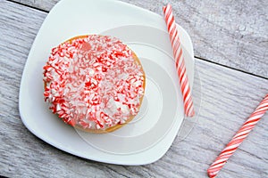 Peppermint stick dough nut on plate