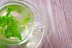 Peppermint tea on the table top view