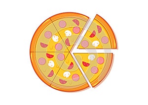 Pepperoni Cheese Pizza Vector Flat Design