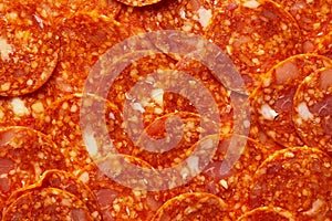 Pepperoni or Chorizo Slices Pattern. Ingredients for meat pizza. photo