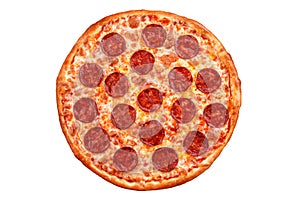 Pepperoni pizza. Italian pizza on white background.