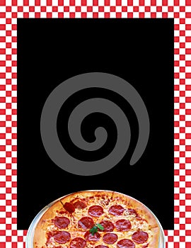 Pepperoni Pizza Sign with Red White Checker Black Board