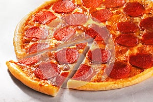 Pepperoni pizza in still life close-up