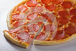 Pepperoni pizza in still life close-up