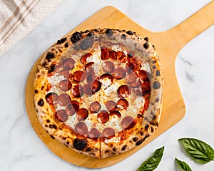 Pepperoni Pizza From Wood Fired Oven photo