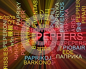 Peppers multilanguage wordcloud background concept glowing