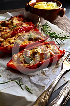 Peppers Stuffed with Mushrooms, Tomatoes and Cheese