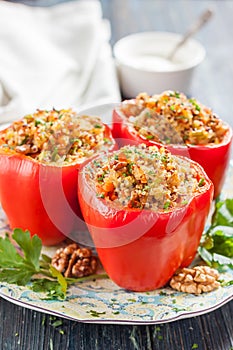 Peppers stuffed with quinoa and walnuts. Vegetarian dish