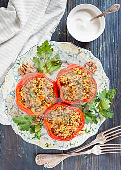 Peppers stuffed with quinoa and walnuts. Vegetarian dish