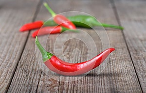 Peppers on wooden table