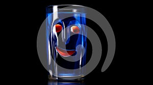 Pepsi glass with a cheerful face 3D on a black background.